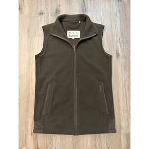 Barbour Men's Langdale Fleece Gilet Vest Olive Green Brown Trim Full Zip Size M